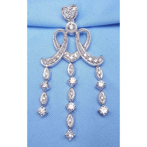 Unbranded Jewelry - Beautiful 18K Karat Solid White Gold Drop Dangle Round Cut Diamond Charm Pendant